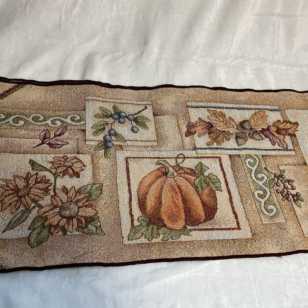 Fall Harvest Pumpkin Corn Table Runner 72" Tapestry Thanksgiving‎